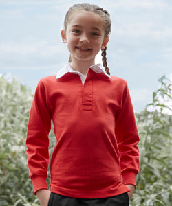 Kids long sleeve plain rugby shirt | red