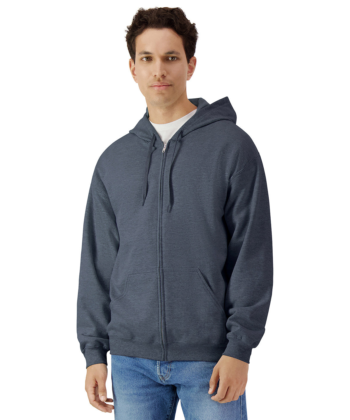 Softstyle midweight fleece adult full-zip hooded sweatshirt | black
