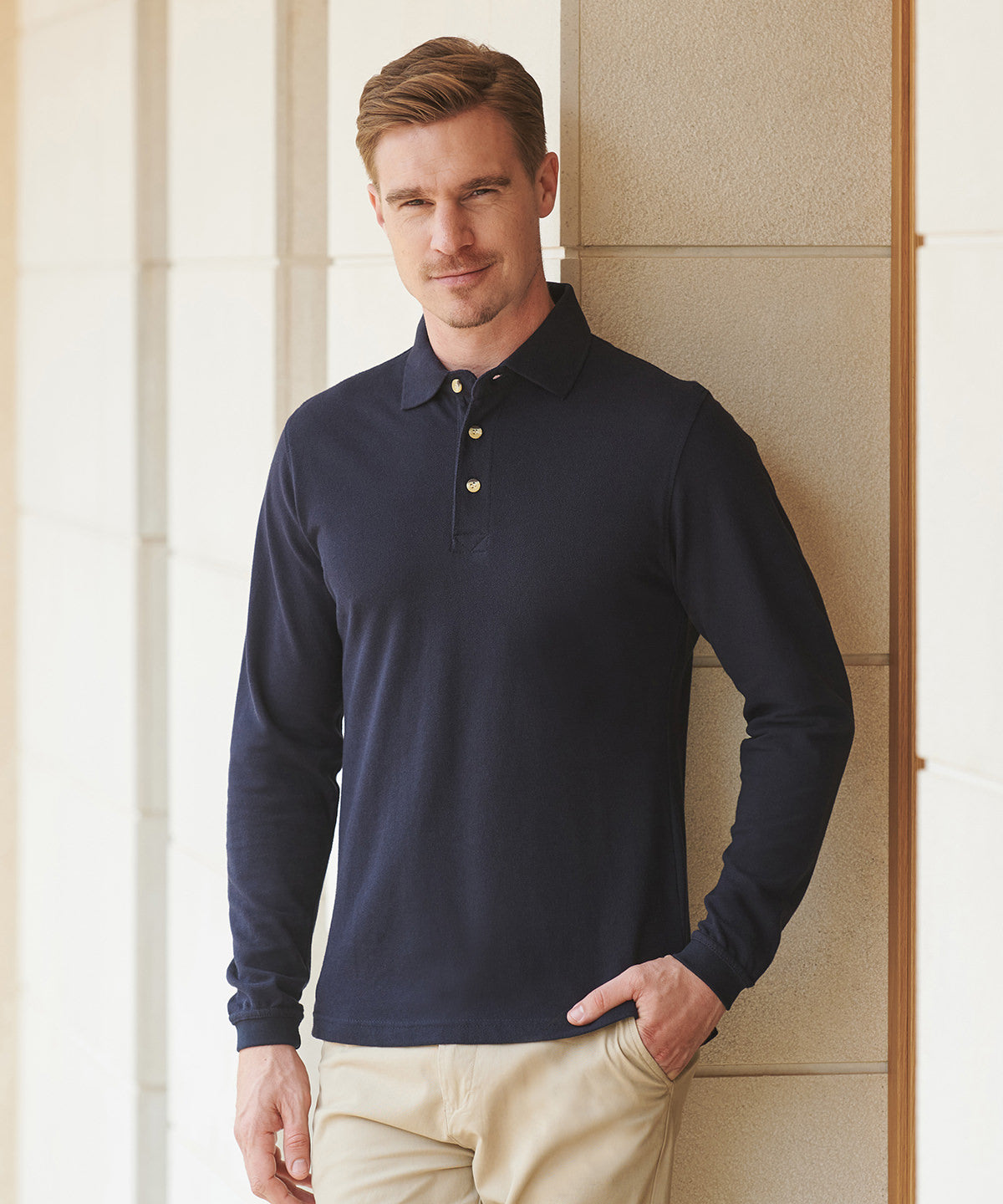 Long sleeve cotton polo shirt | black