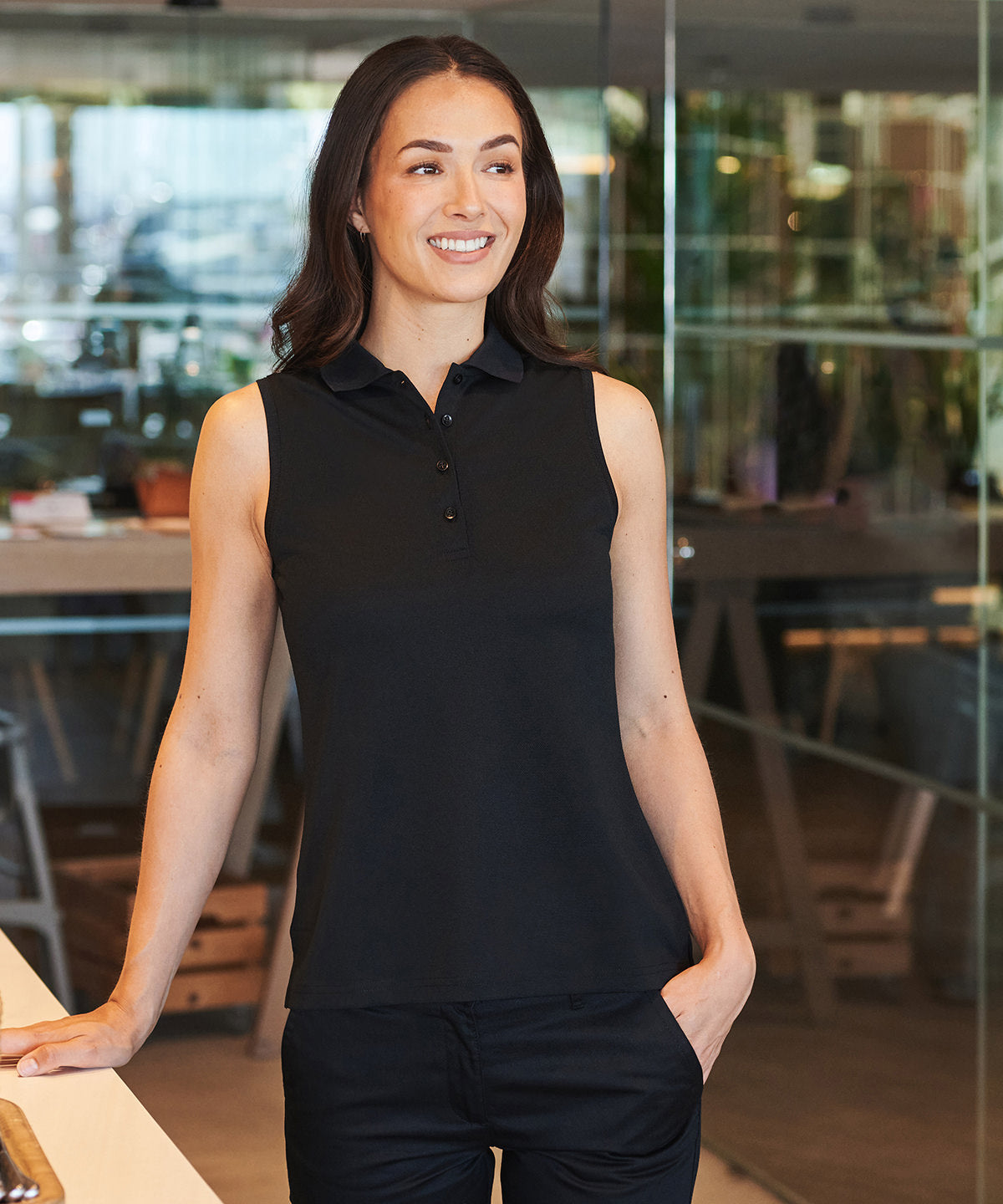 Womens sleeveless Coolplus® polo shirt | black