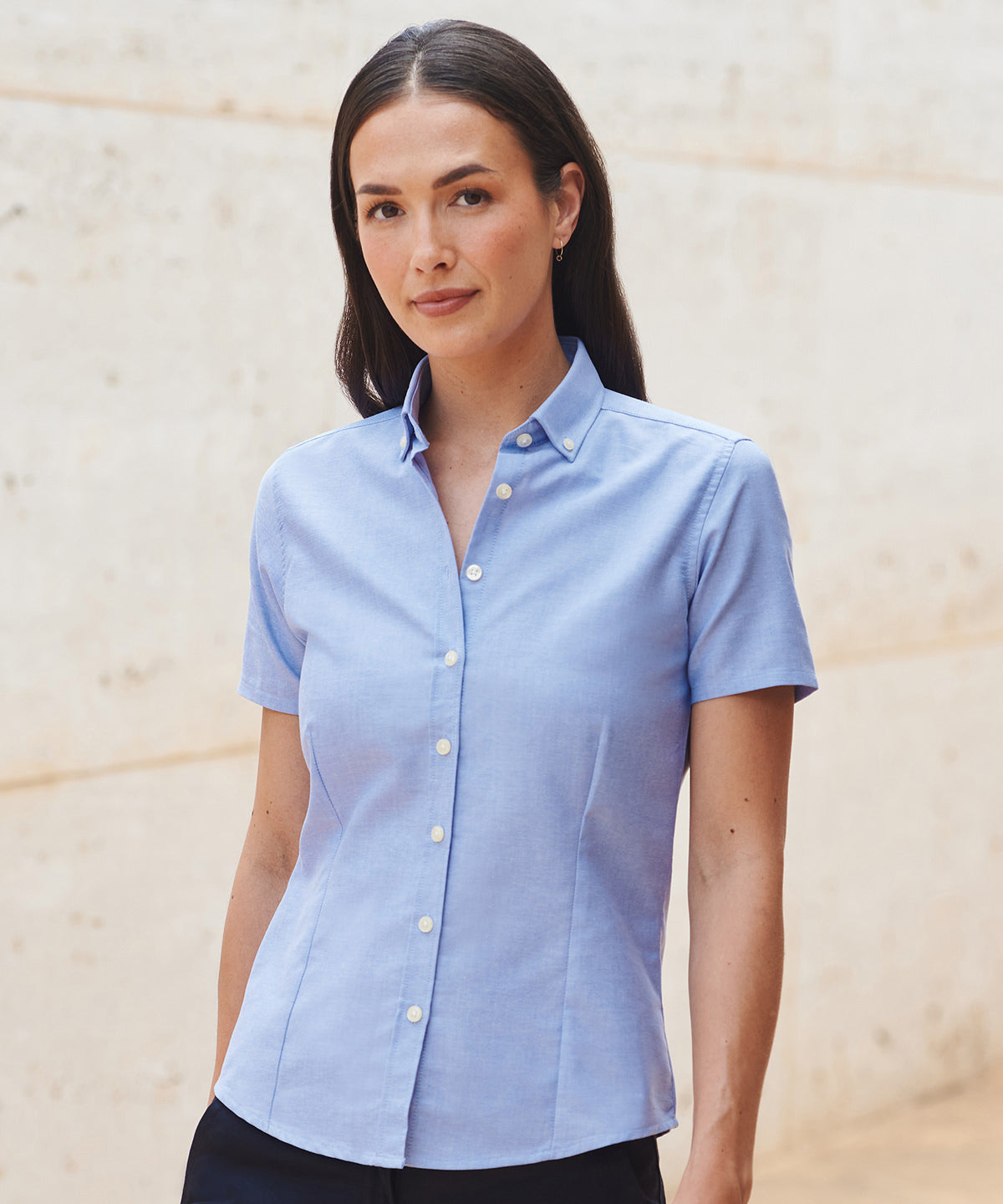 Womens modern short sleeve Oxford shirt | blue