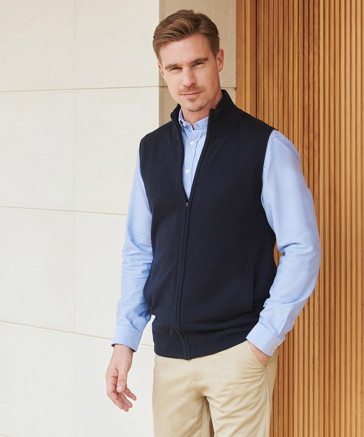 Sleeveless zip-through jumper | navy