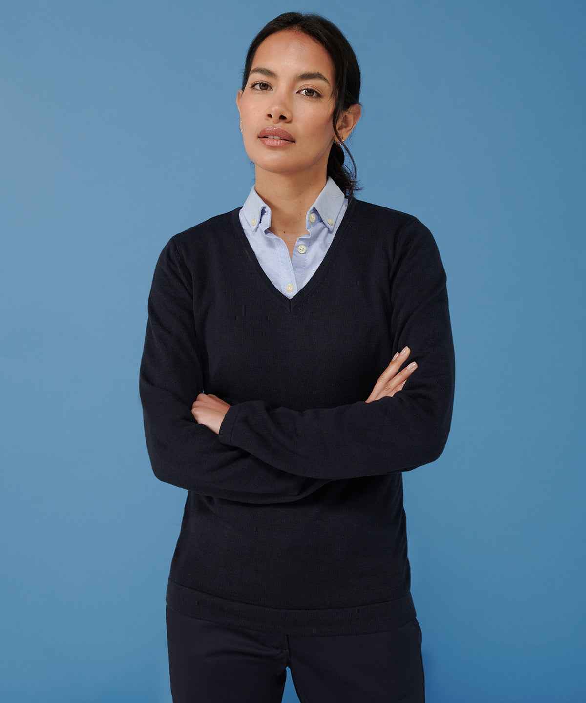 Womens 12 gauge v-neck jumper | Grey Marl