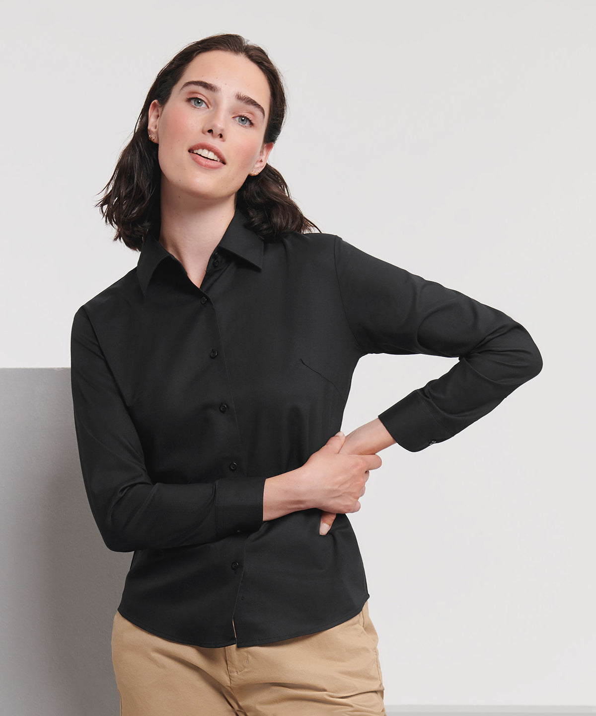 Womens long sleeve easycare Oxford shirt | silver