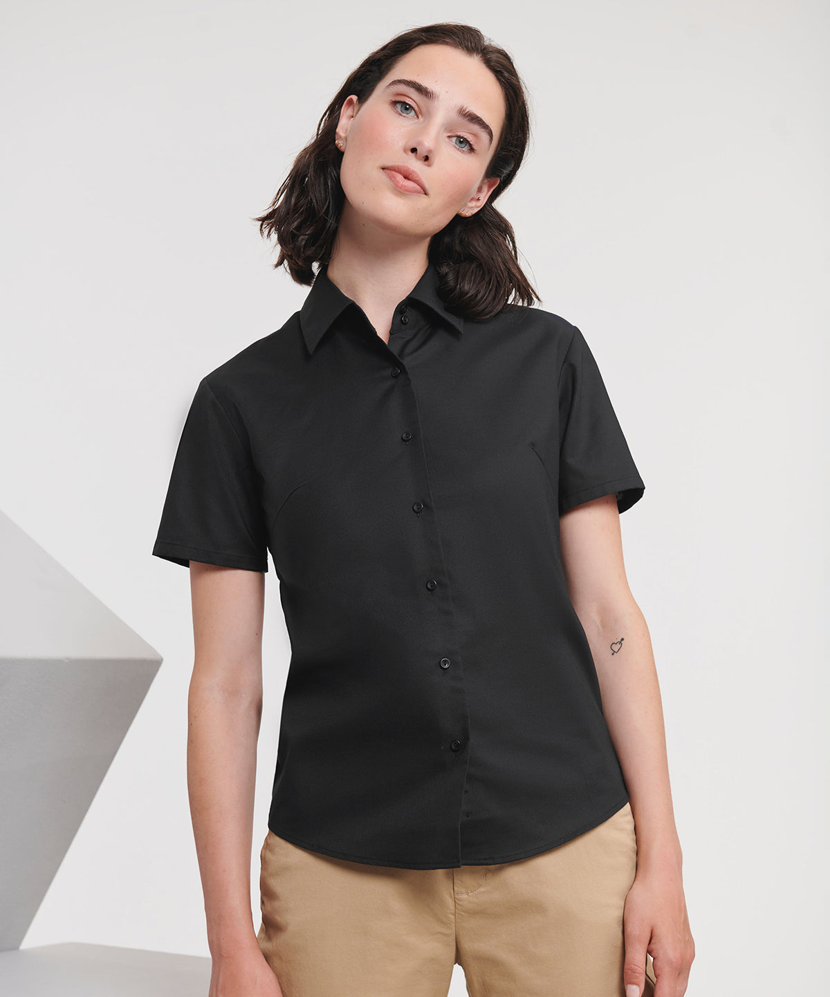 Womens short sleeve Oxford shirt | silver