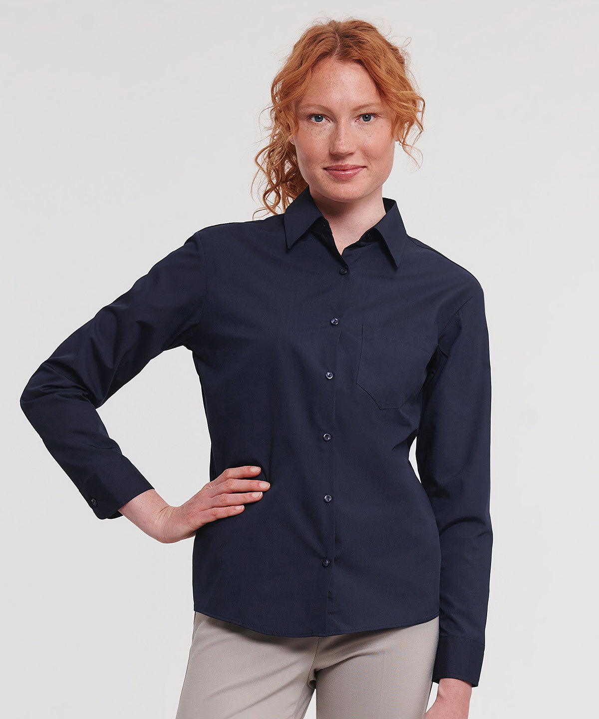 Womens long sleeve polycotton easycare poplin shirt | Classic Red