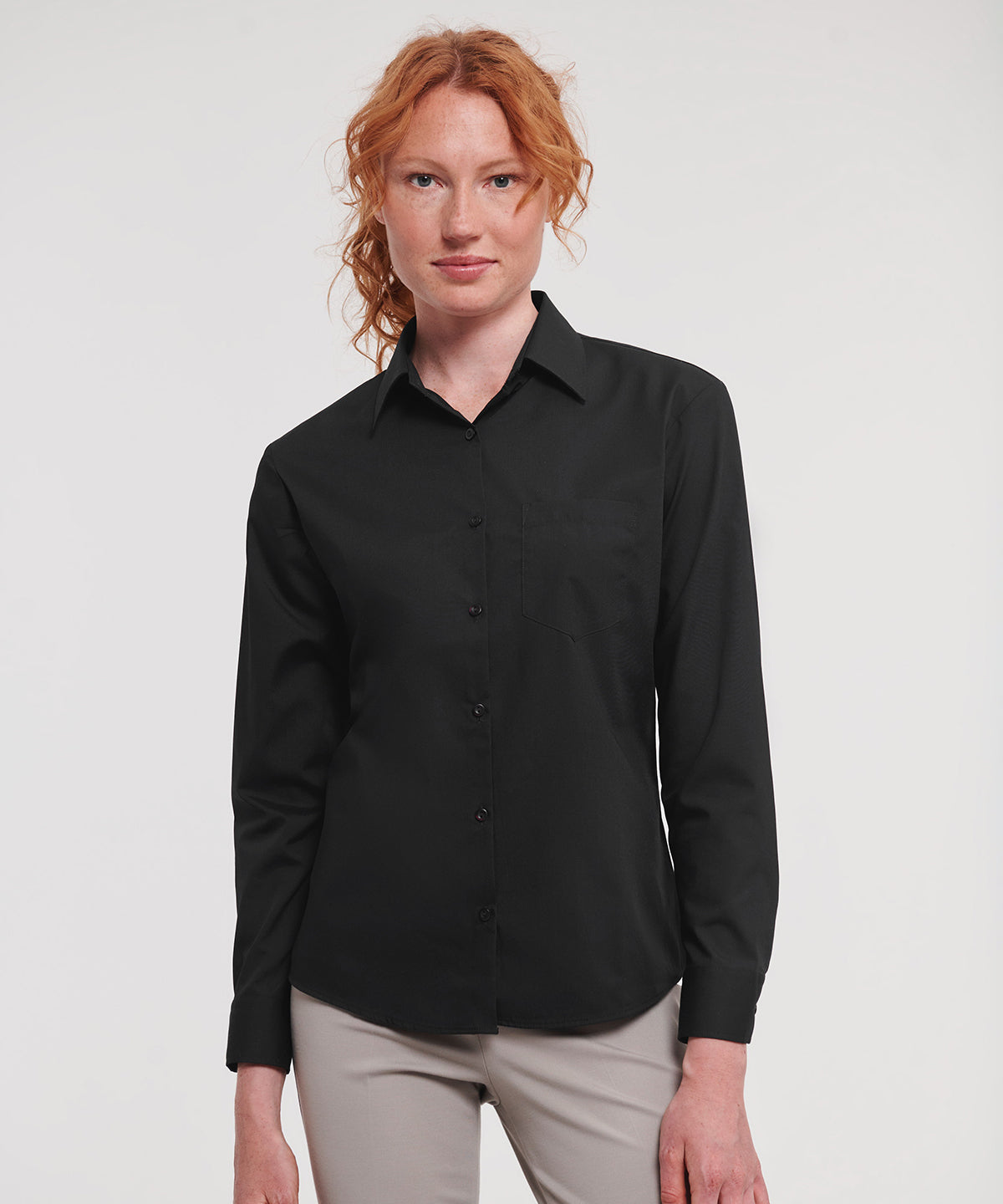 Womens long sleeve polycotton easycare poplin shirt | black