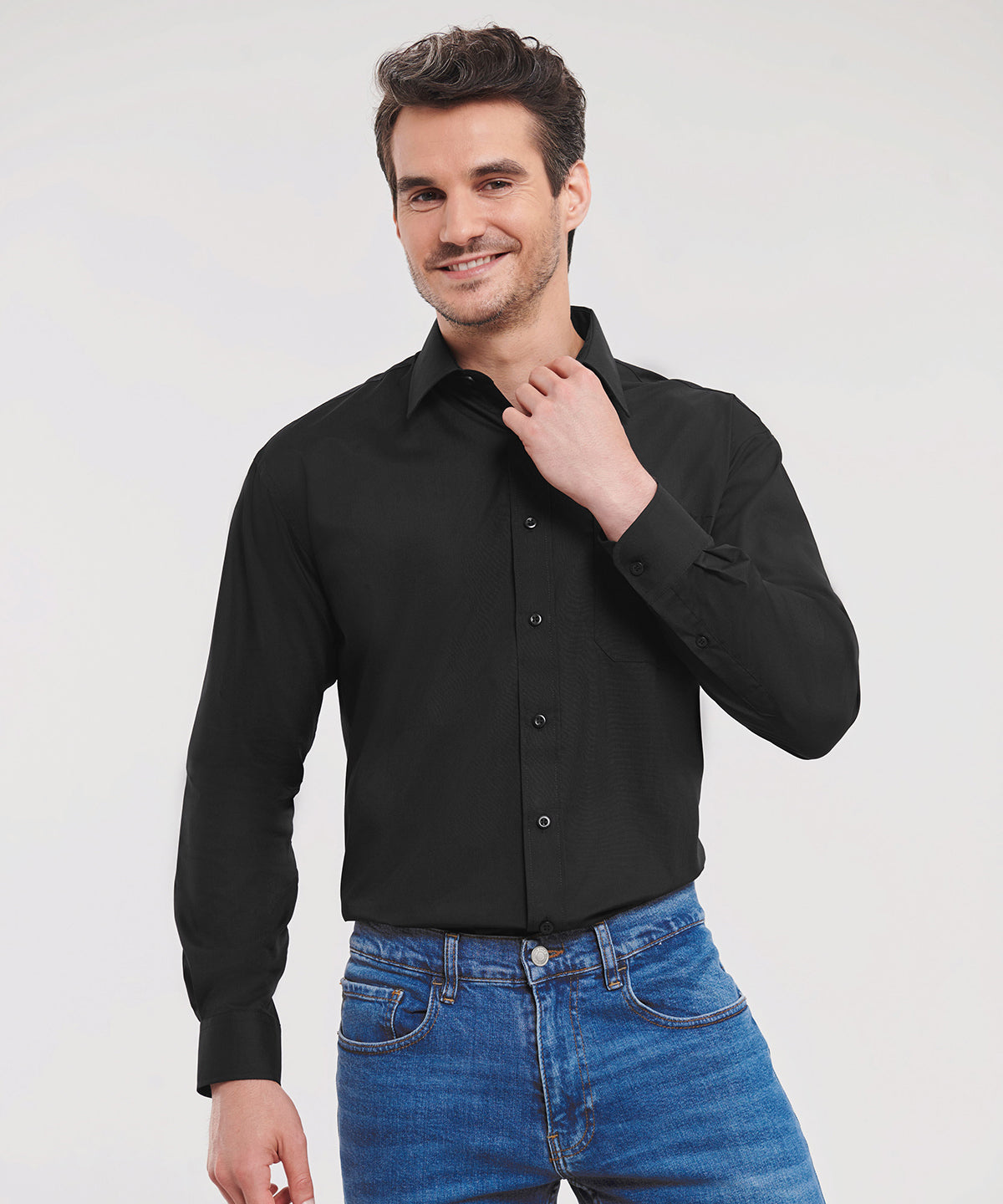 Long sleeve polycotton easycare poplin shirt | black