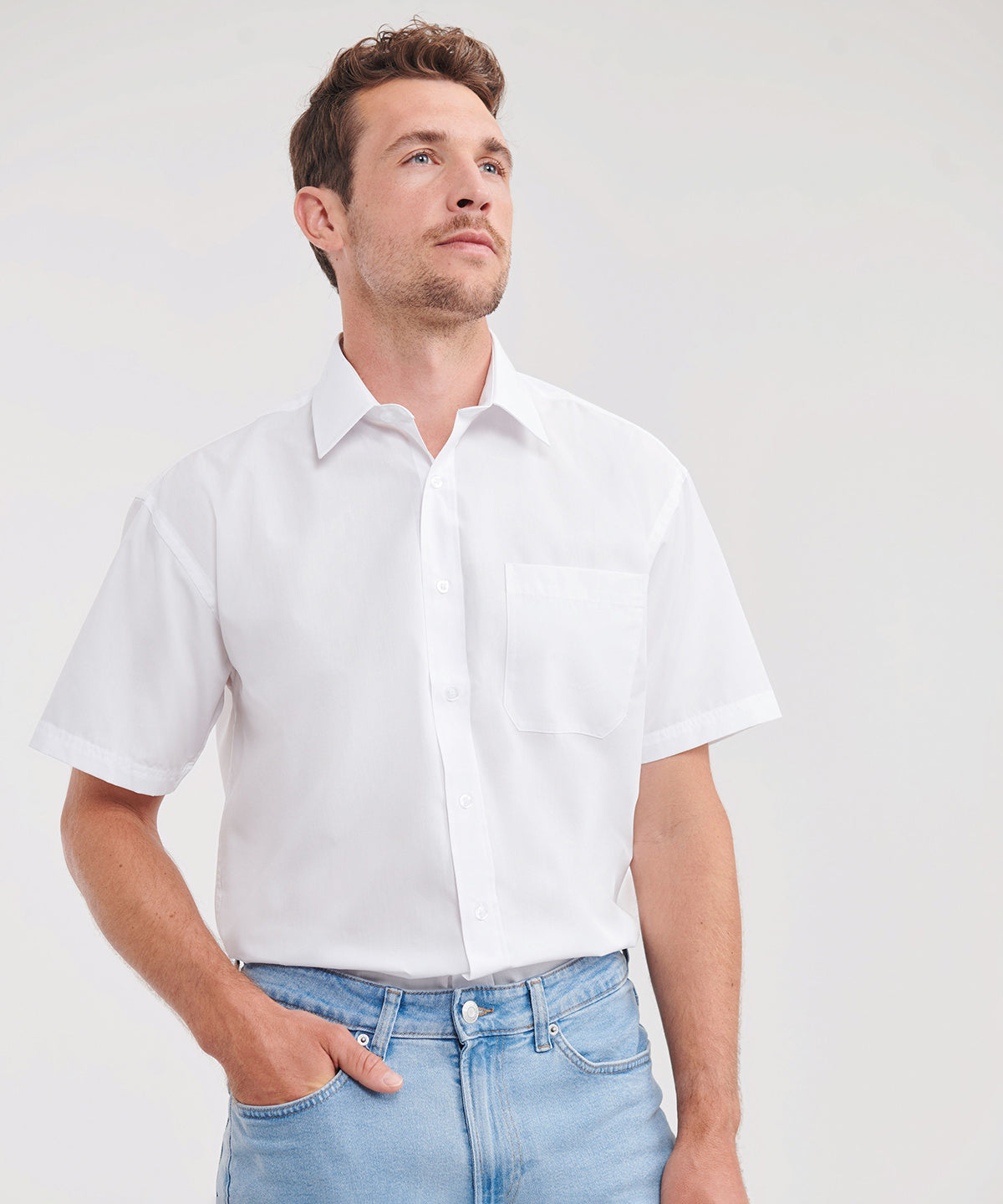 Short sleeve polycotton easycare poplin shirt | Bright Royal