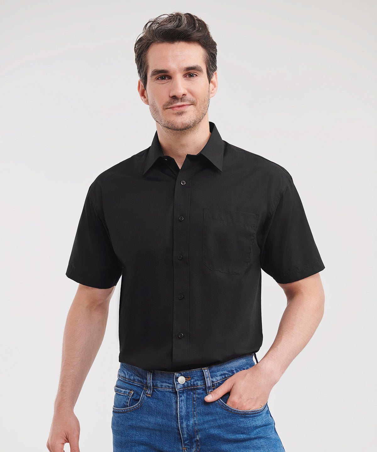 Short sleeve polycotton easycare poplin shirt | black