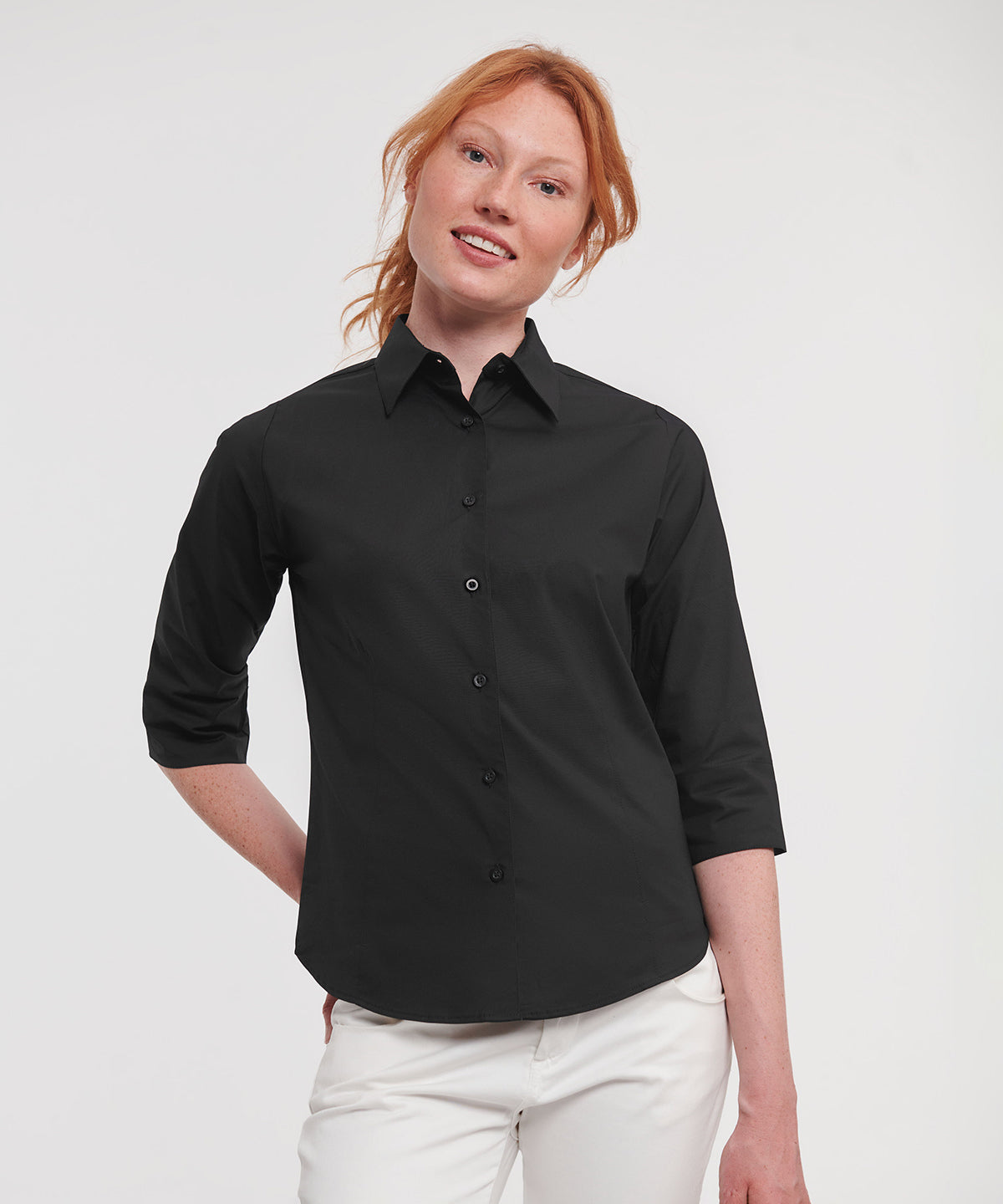 Womens  sleeve easycare fitted shirt | black
