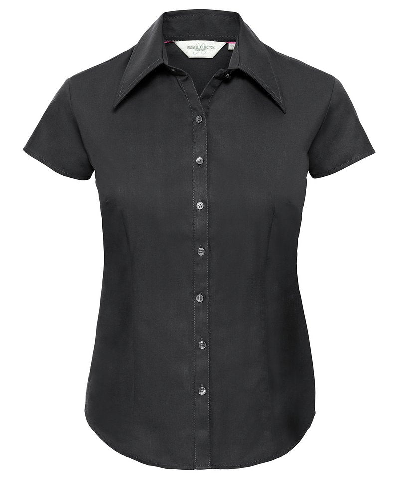 Womens cap sleeve Tencel® fitted shirt | Black