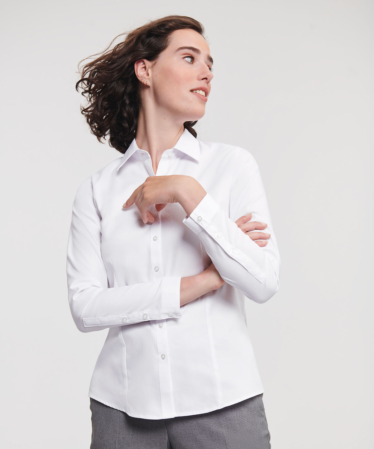 Womens long sleeve herringbone shirt | white