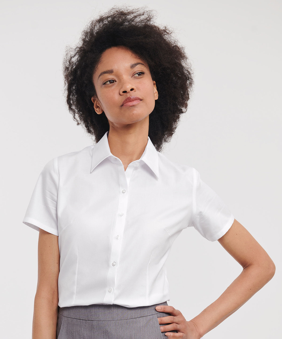 Womens short sleeve herringbone shirt | light blue