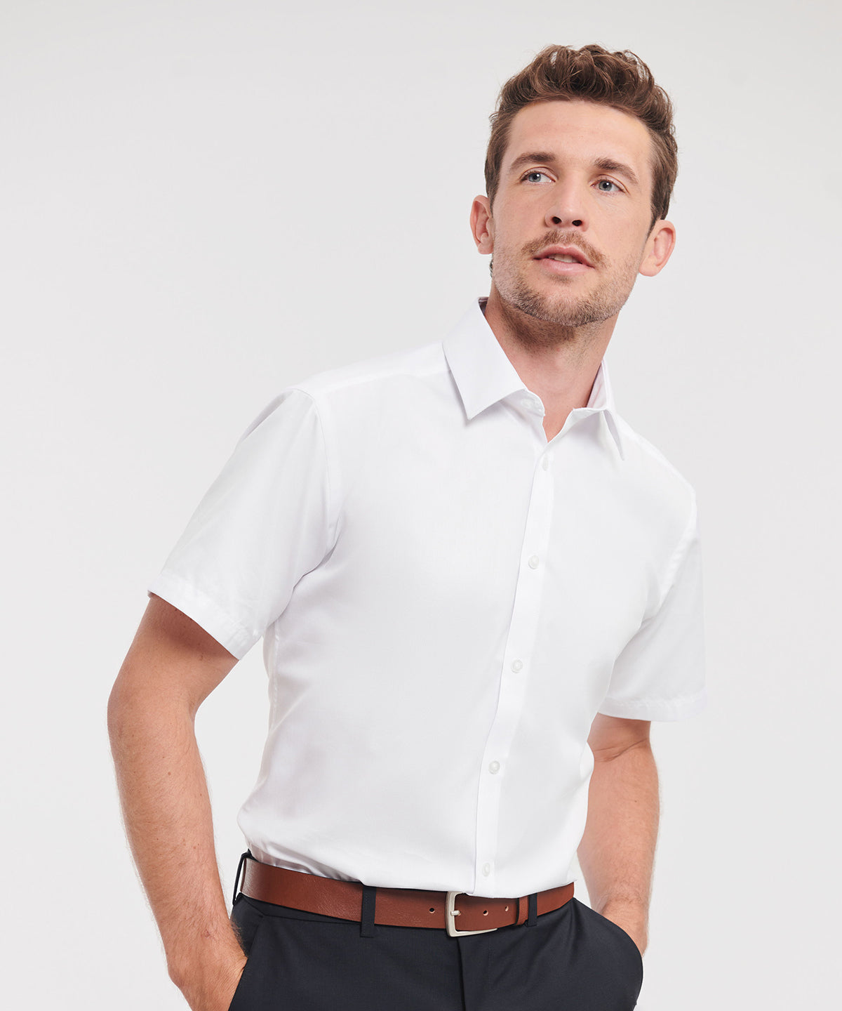 Short sleeve herringbone shirt | Light Blue
