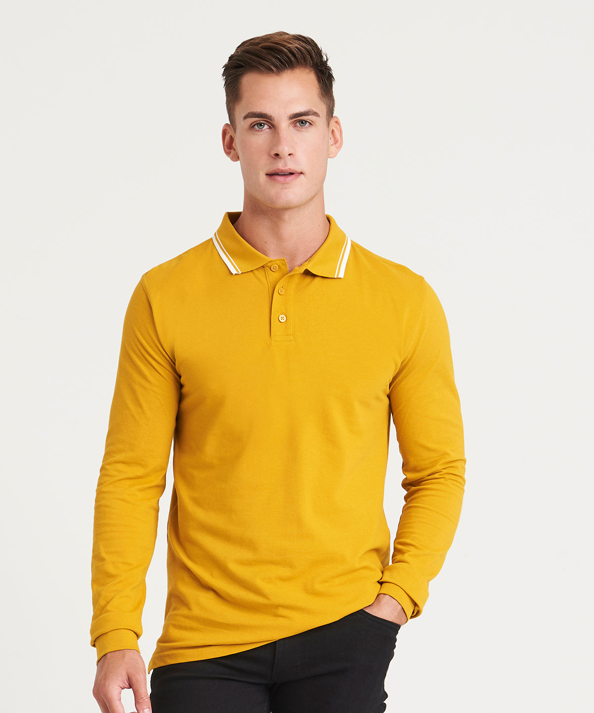Long sleeve tipped 100 polo | deep black/white