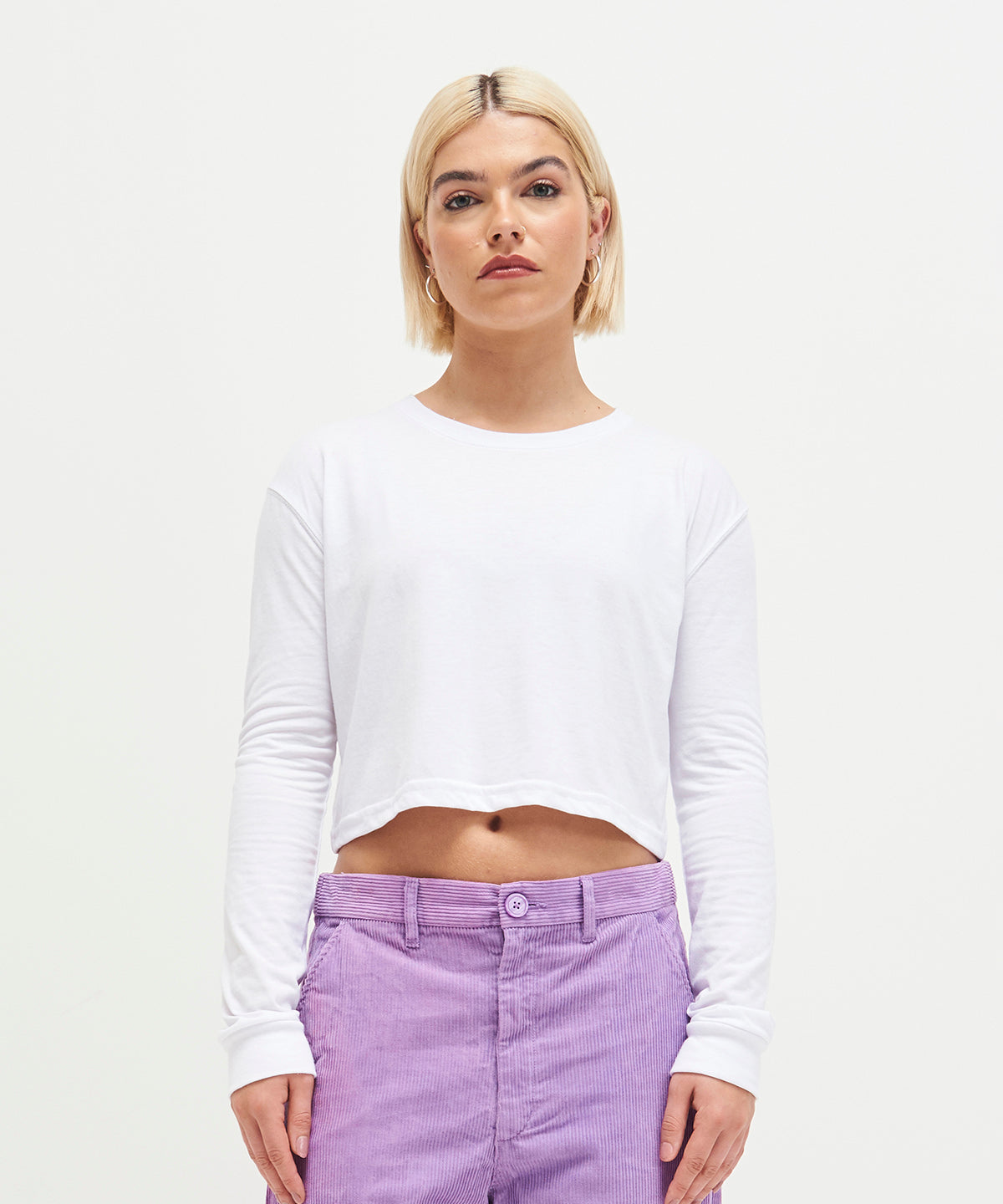 Womens long sleeve cropped T | heather black