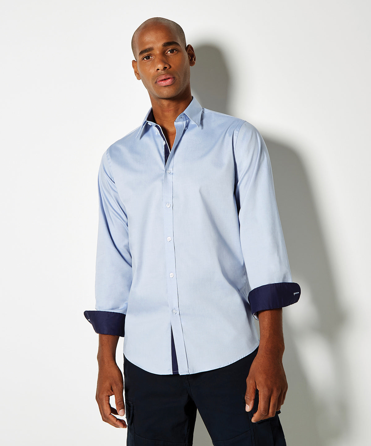 Contrast premium Oxford shirt (button-down collar) long-sleeved (tailored fit) | white/mid blue