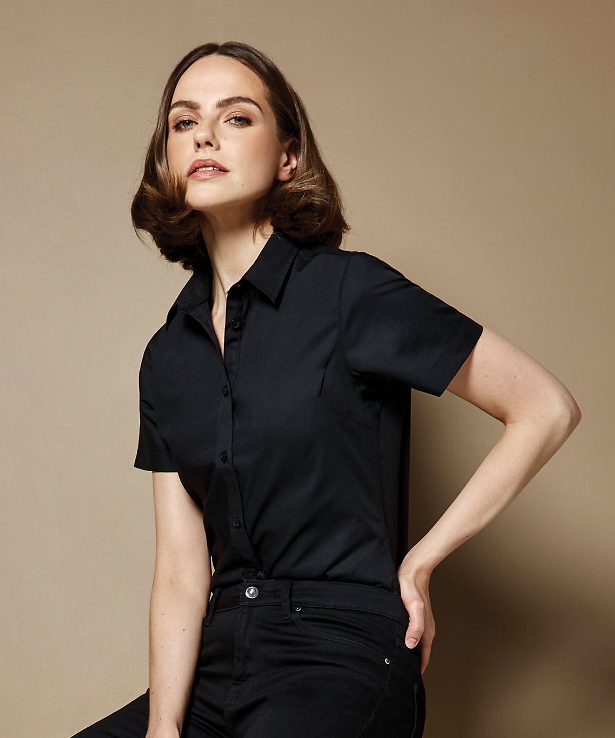 Womens poplin shirt short sleeve | Dark Navy
