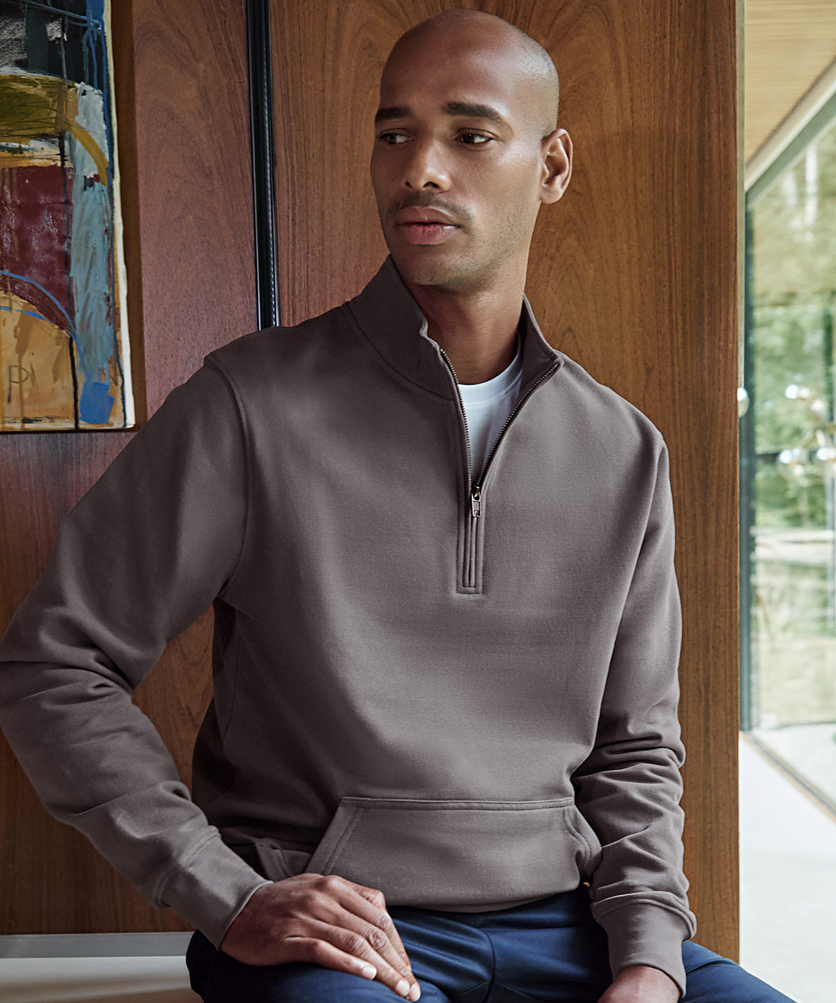 Regular fit 1/4-zip piqu sweatshirt | black