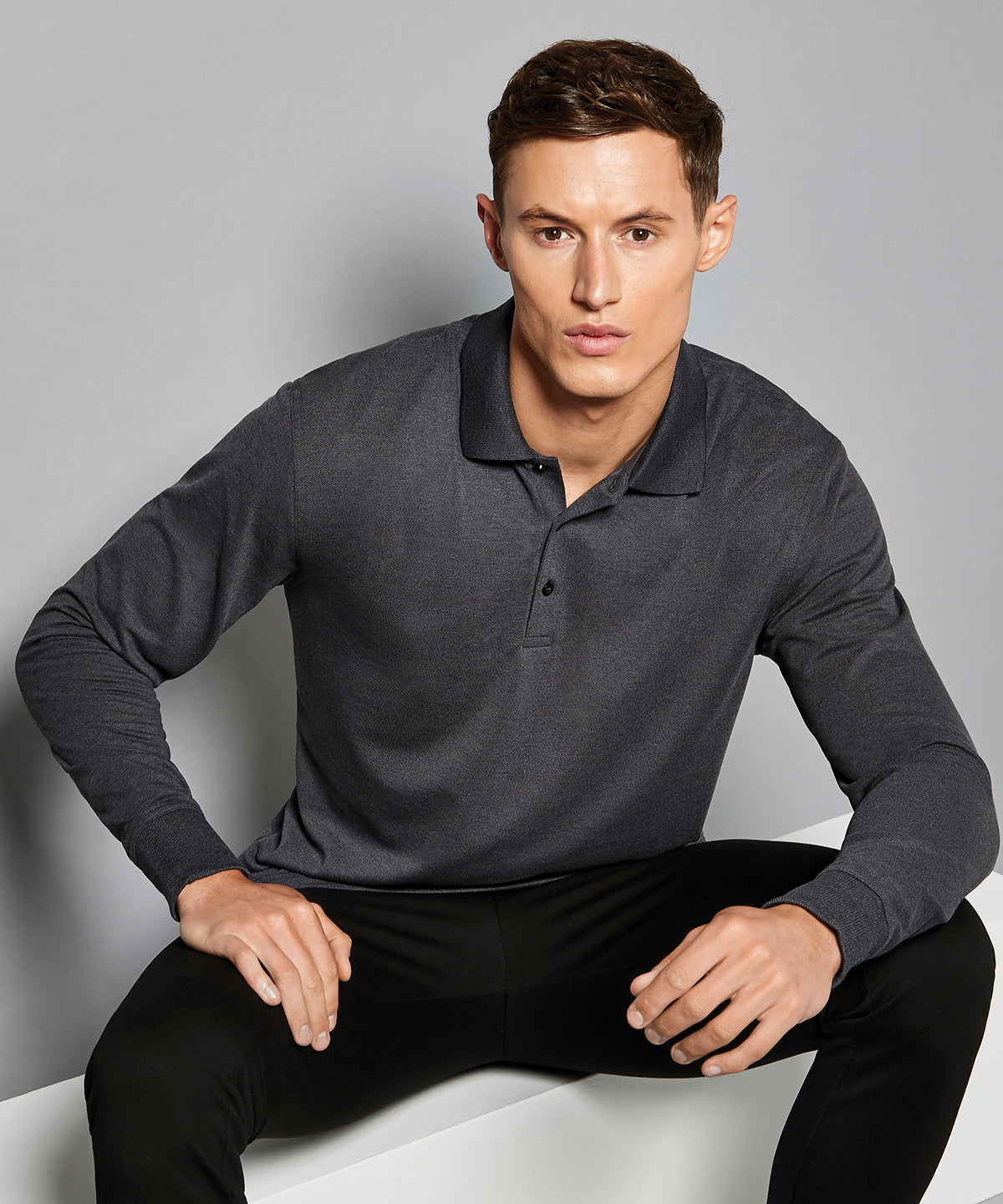 Piqu polo long-sleeved (classic fit) | black