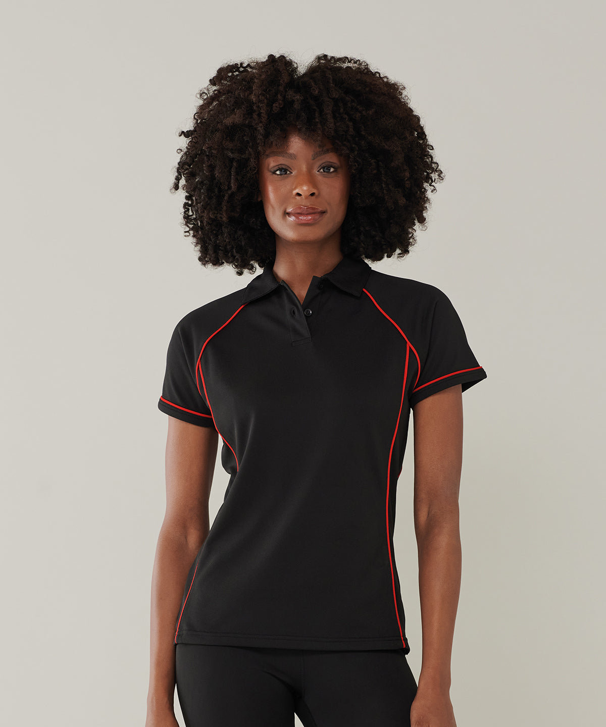 Womens piped performance polo | White/Black/Black