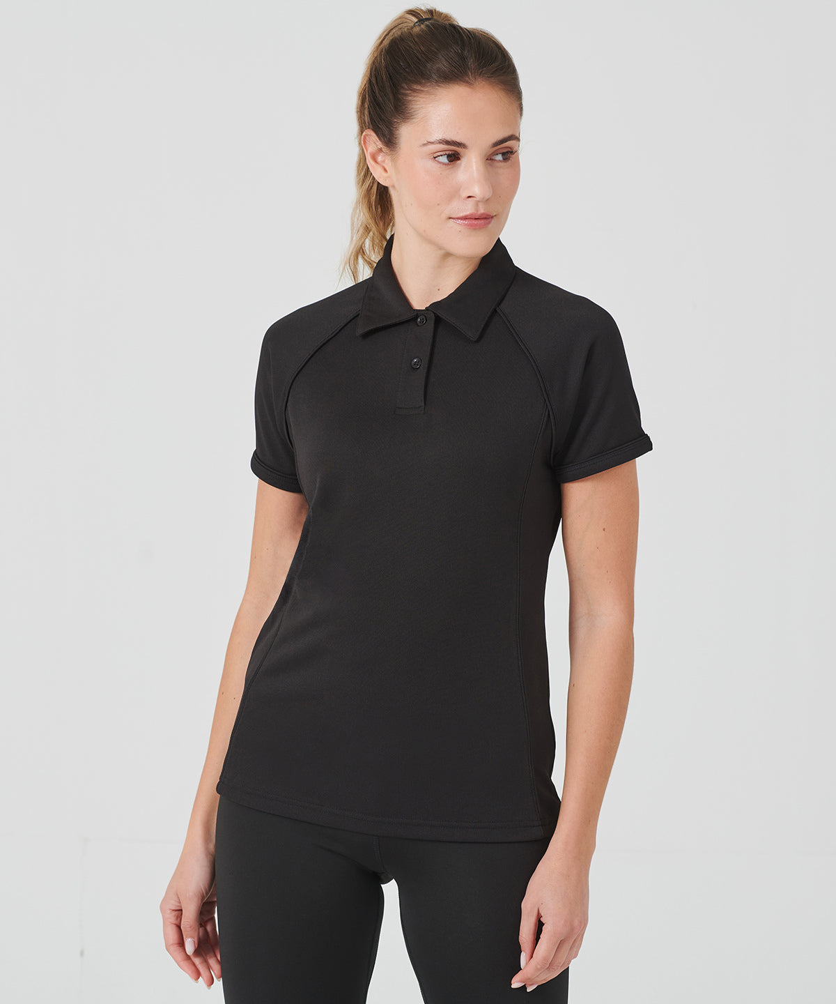 Womens piped performance polo | black/white