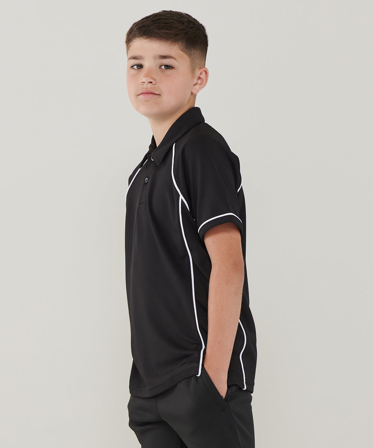 Kids piped performance polo | Black/Red
