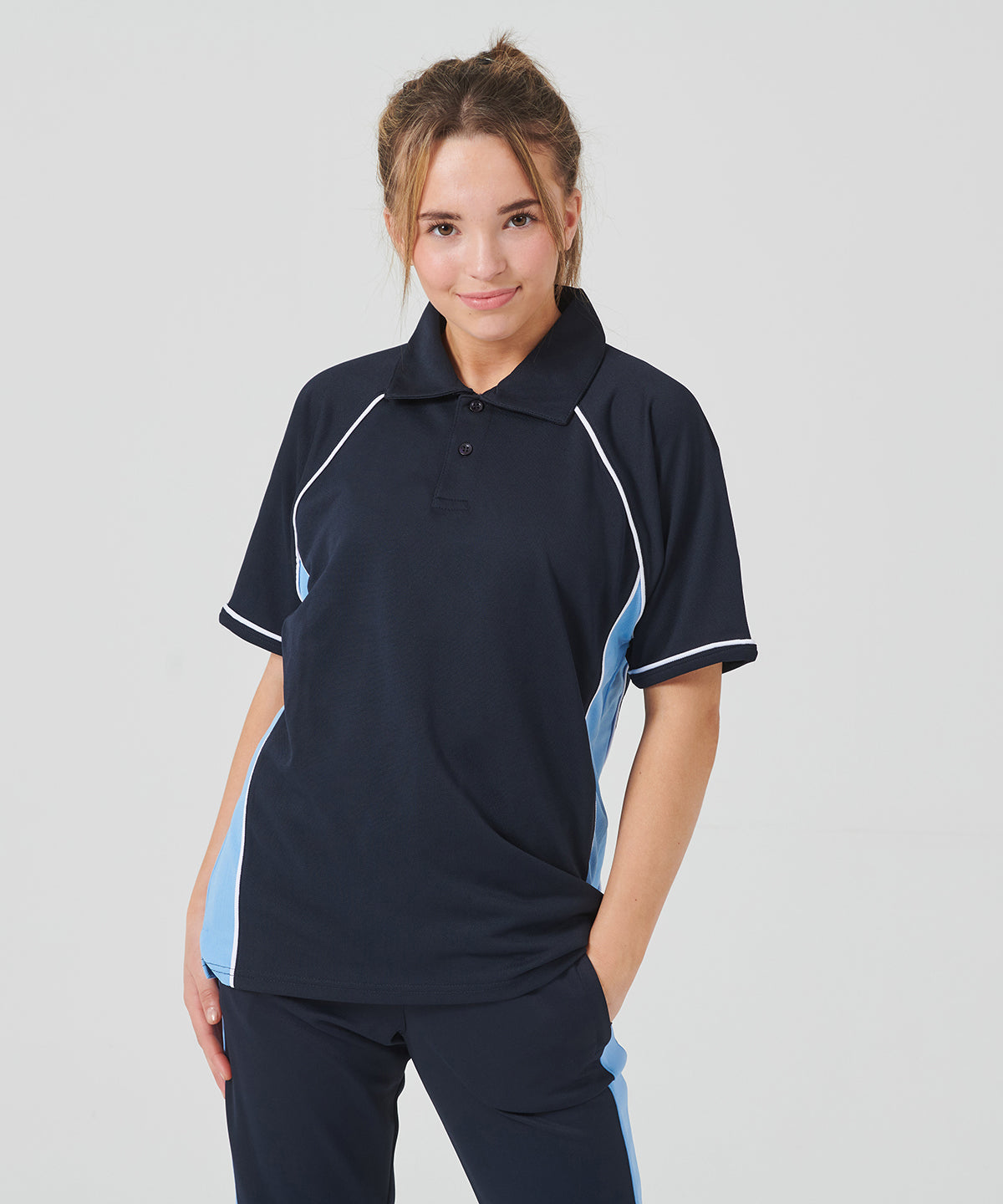 Kids piped performance polo | royal/white