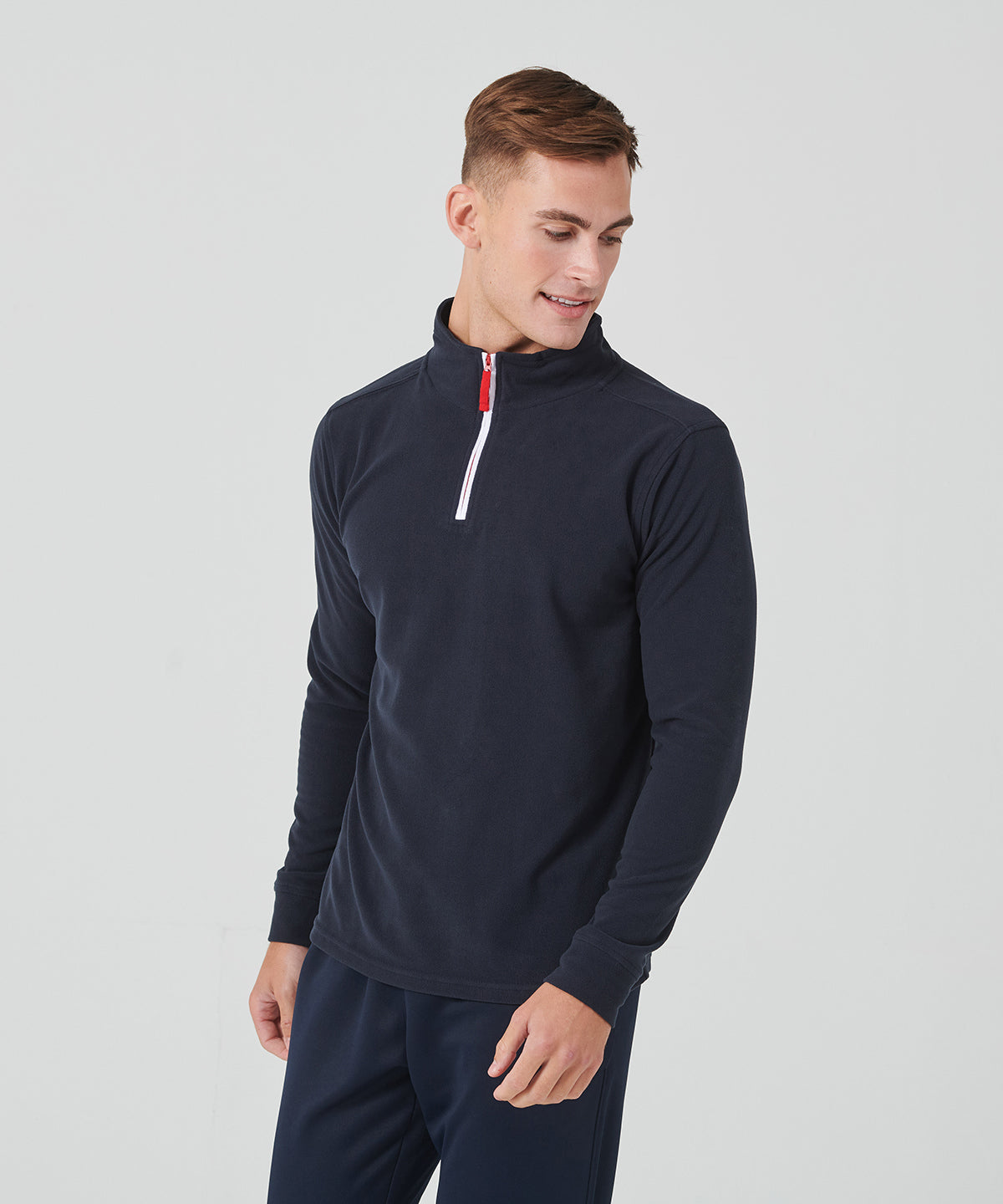 zip long sleeve fleece piped | black/red/white