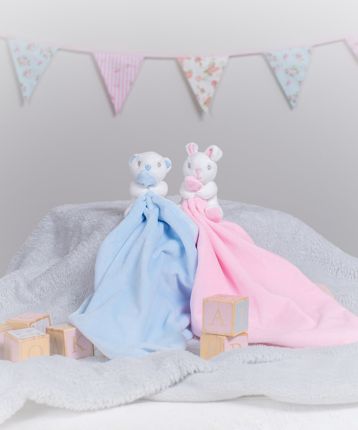 Baby animal comforter with rattle | pink rabbit