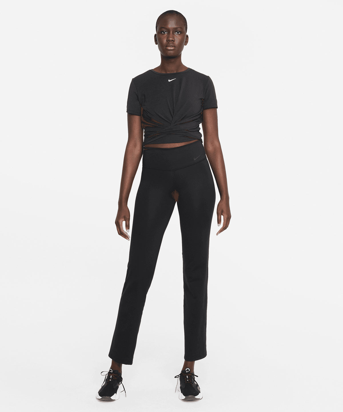 Womens Nike One Luxe Dri-FIT short sleeve standard twist top | black/reflective silver