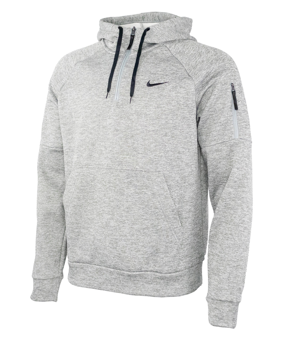 Nike mens 1/4 zip fitness hoodie | dark grey heather/particle grey/black