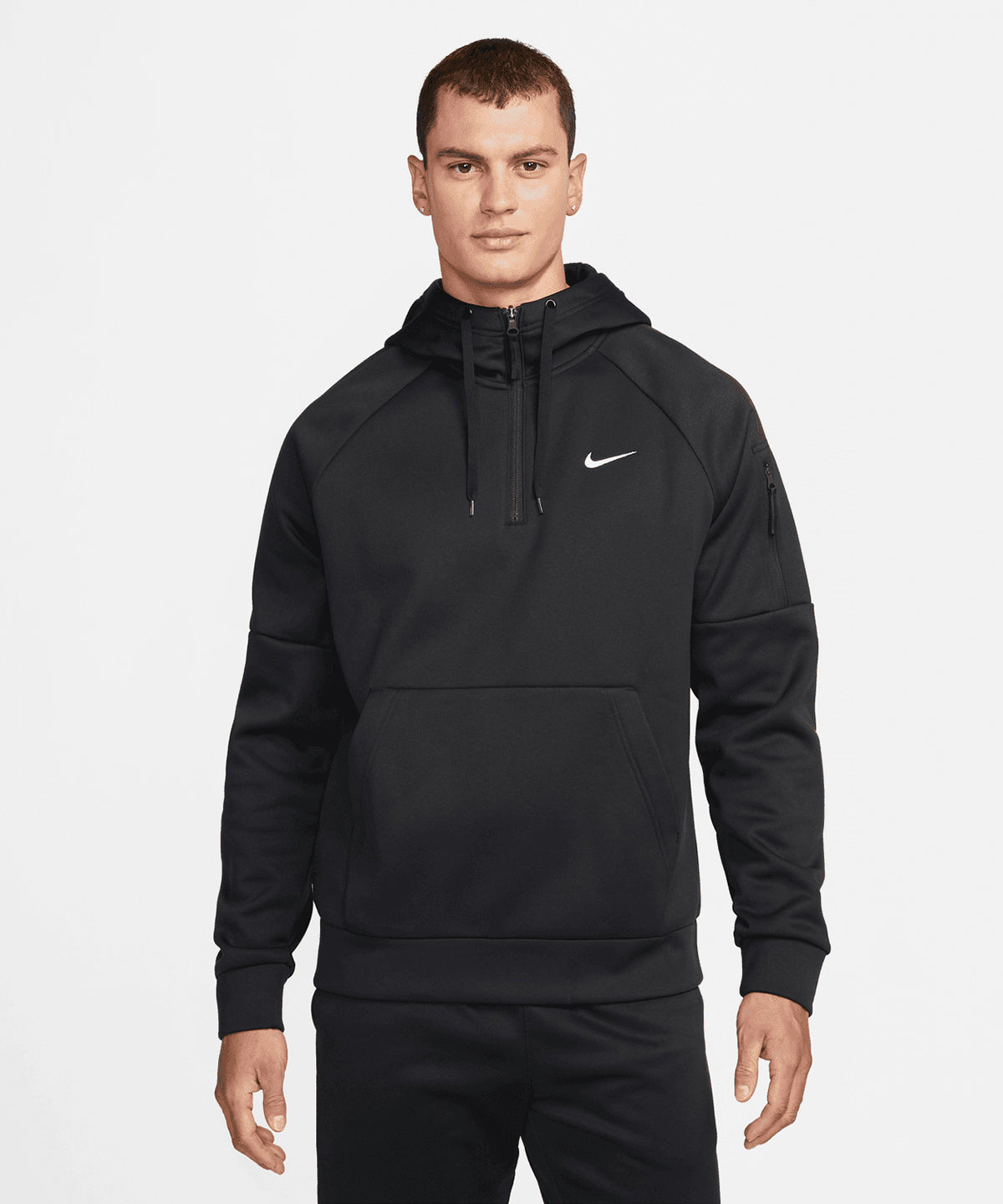 Nike mens 1/4 zip fitness hoodie | dark grey heather/particle grey/black