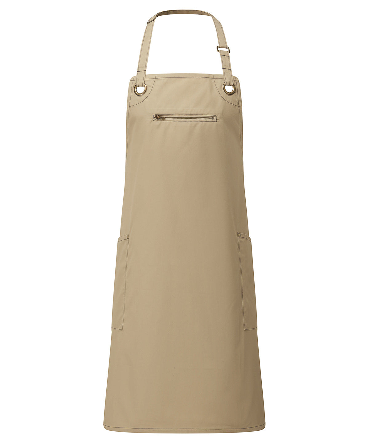 Barley Contrast Stitch Bib Apron | khaki/brown