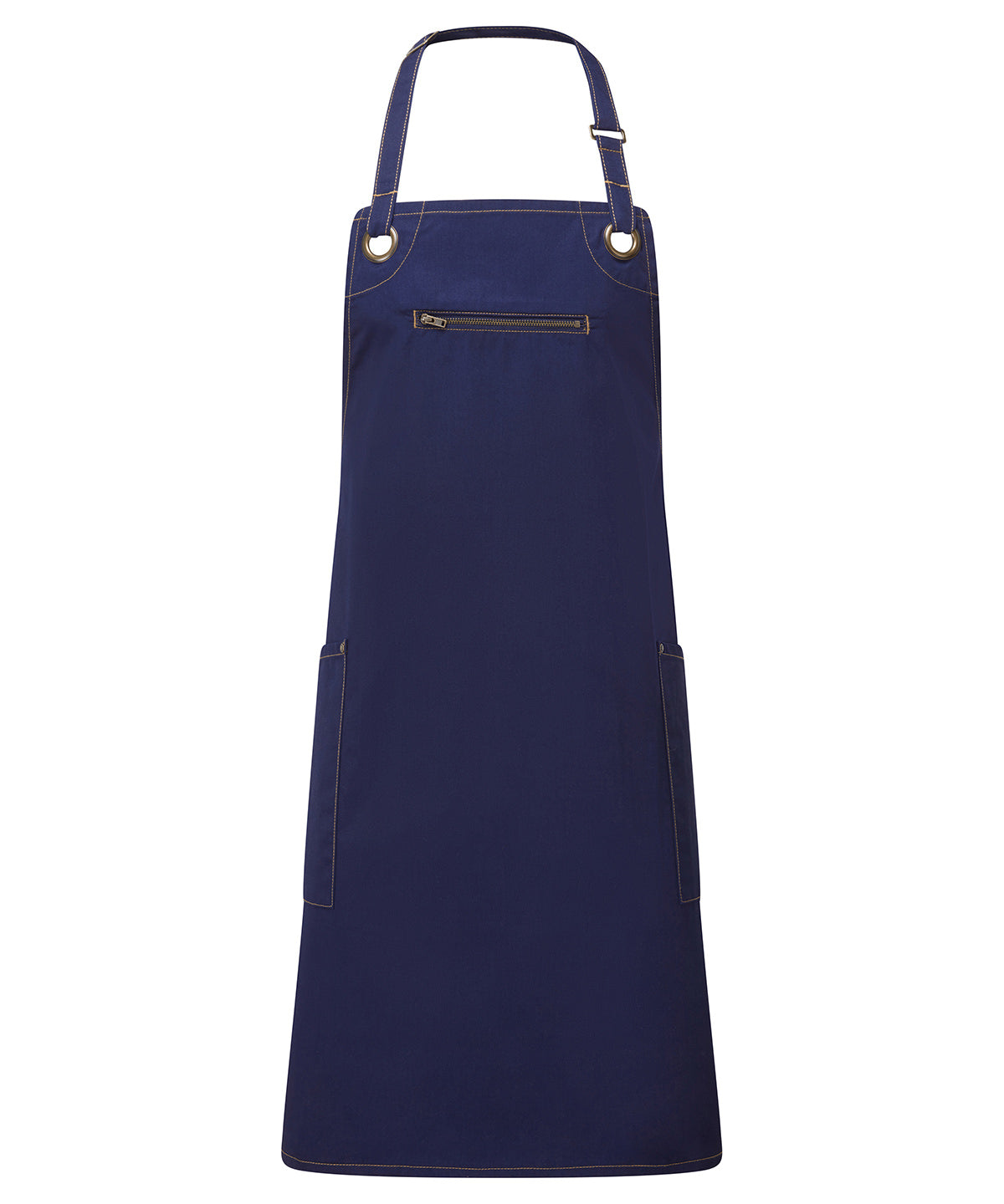 Barley Contrast Stitch Bib Apron | navy/camel