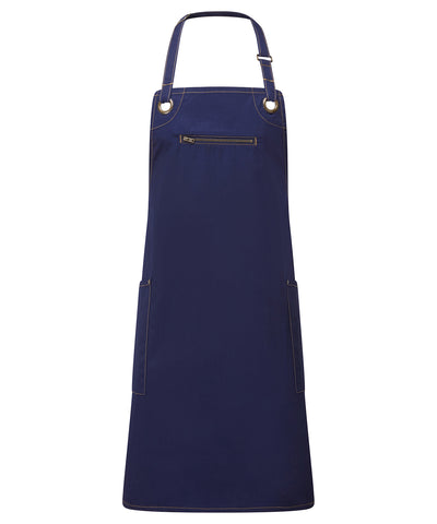 Barley Contrast Stitch Bib Apron | navy/camel