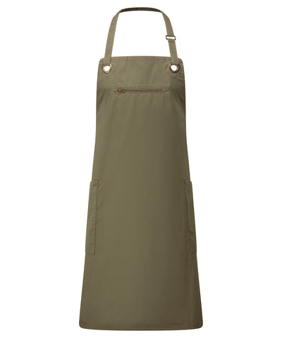 Barley Contrast Stitch Bib Apron | olive/chestnut