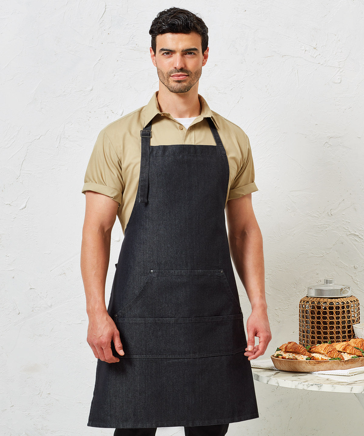 Jeans stitch bib apron | indigo denim