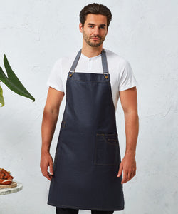 District waxed-look denim bib apron | black denim
