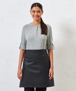 Division waxed-look denim waist apron | black/tan denim
