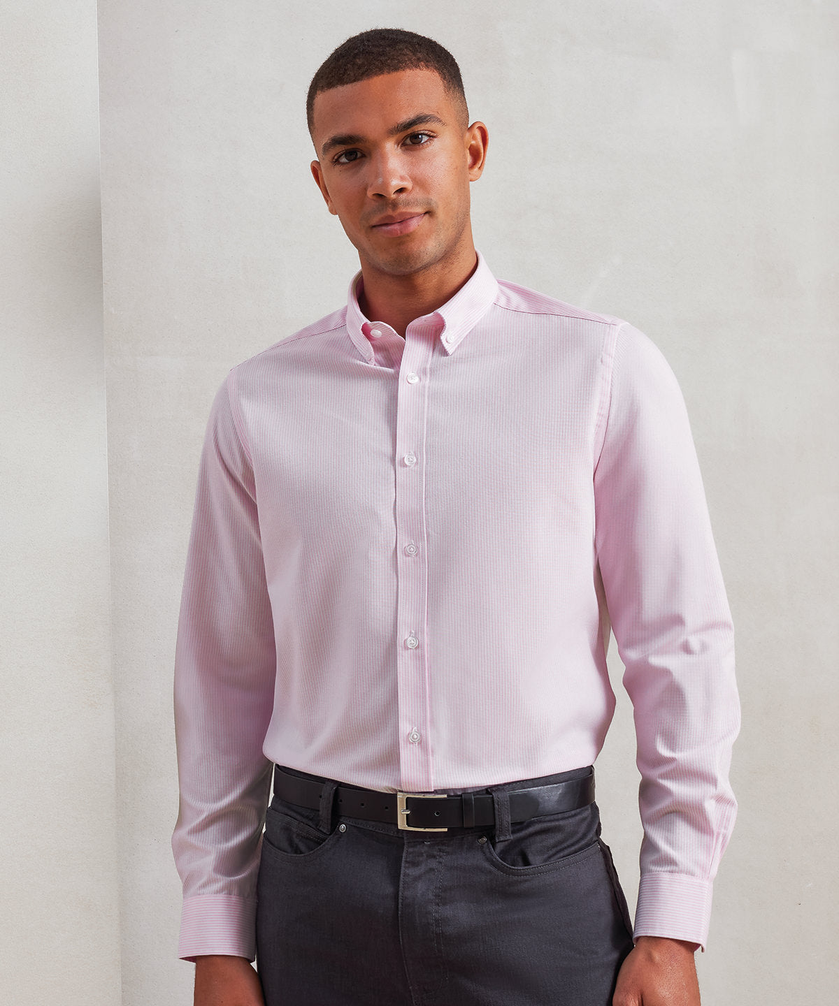 Cotton-rich Oxford stripes shirt | white/light blue