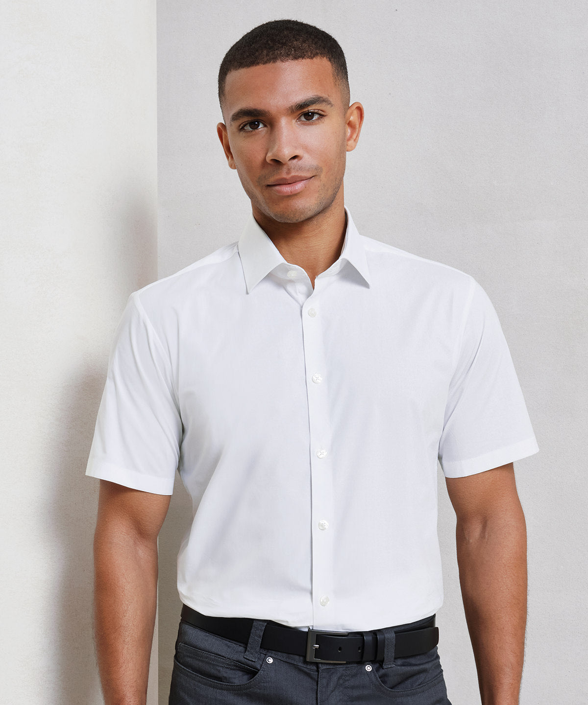 Stretch fit cotton poplin short sleeve shirt | white