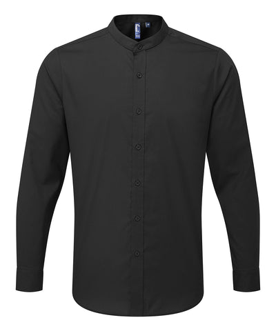 Banded collar grandad long sleeve shirt | black