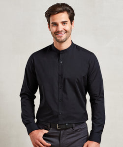 Banded collar grandad long sleeve shirt | black