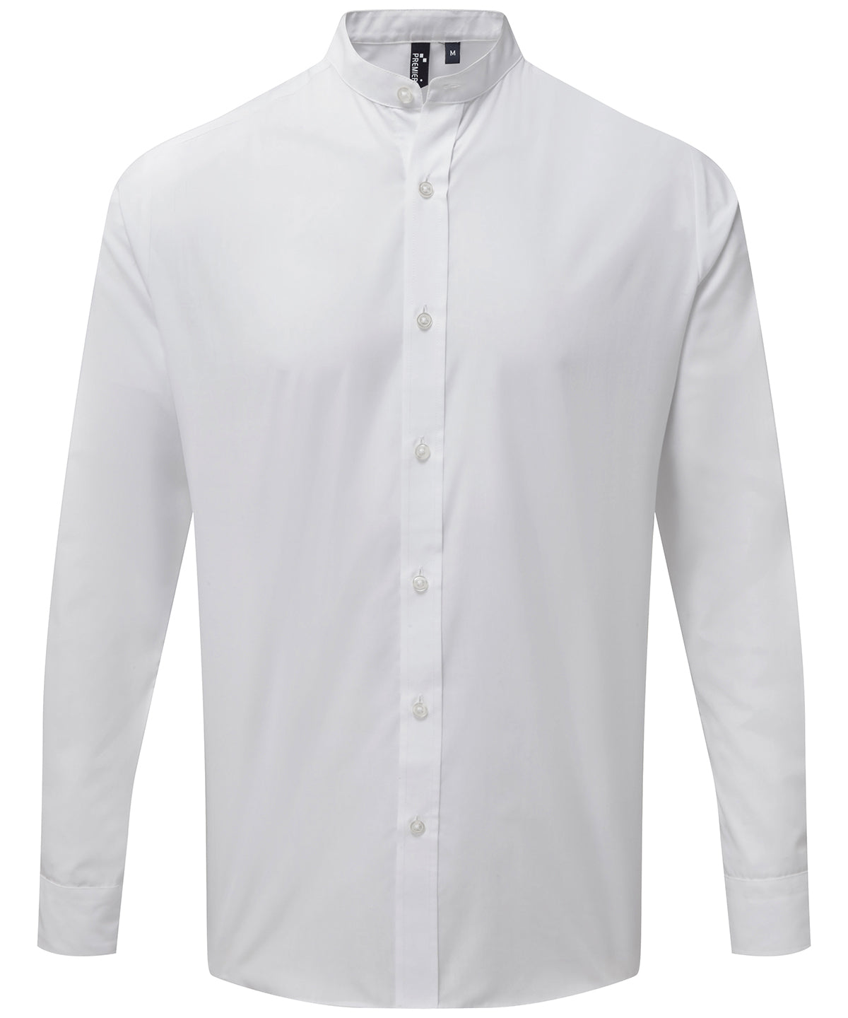 Banded collar grandad long sleeve shirt | white