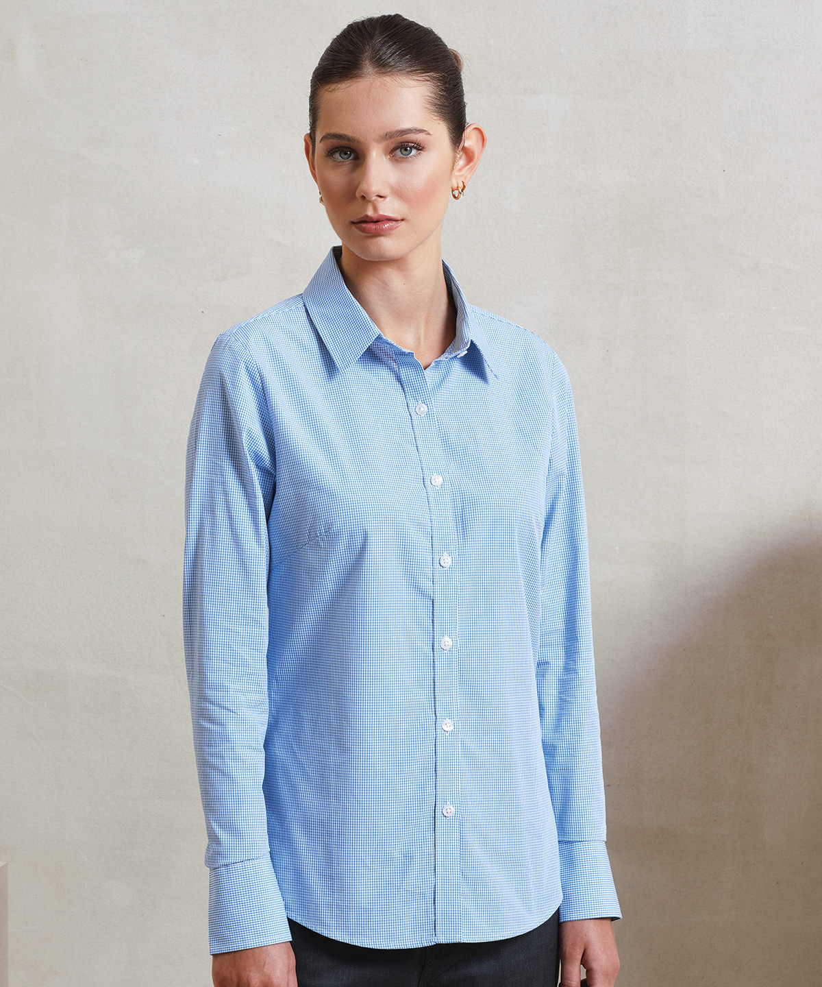 Womens Microcheck (Gingham) long sleeve cotton shirt | red/white