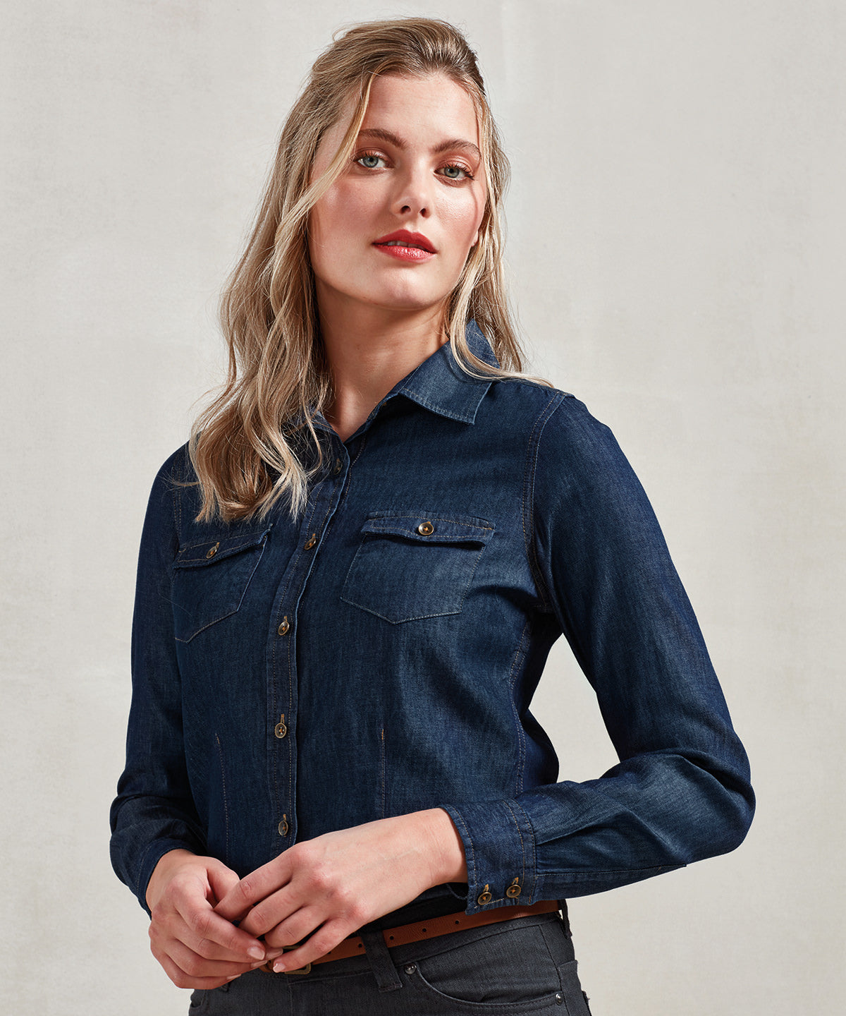 Womens jeans stitch denim shirt | indigo denim