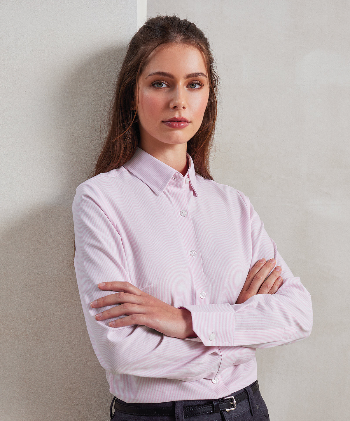 Womens cotton-rich Oxford stripes blouse | white/light blue