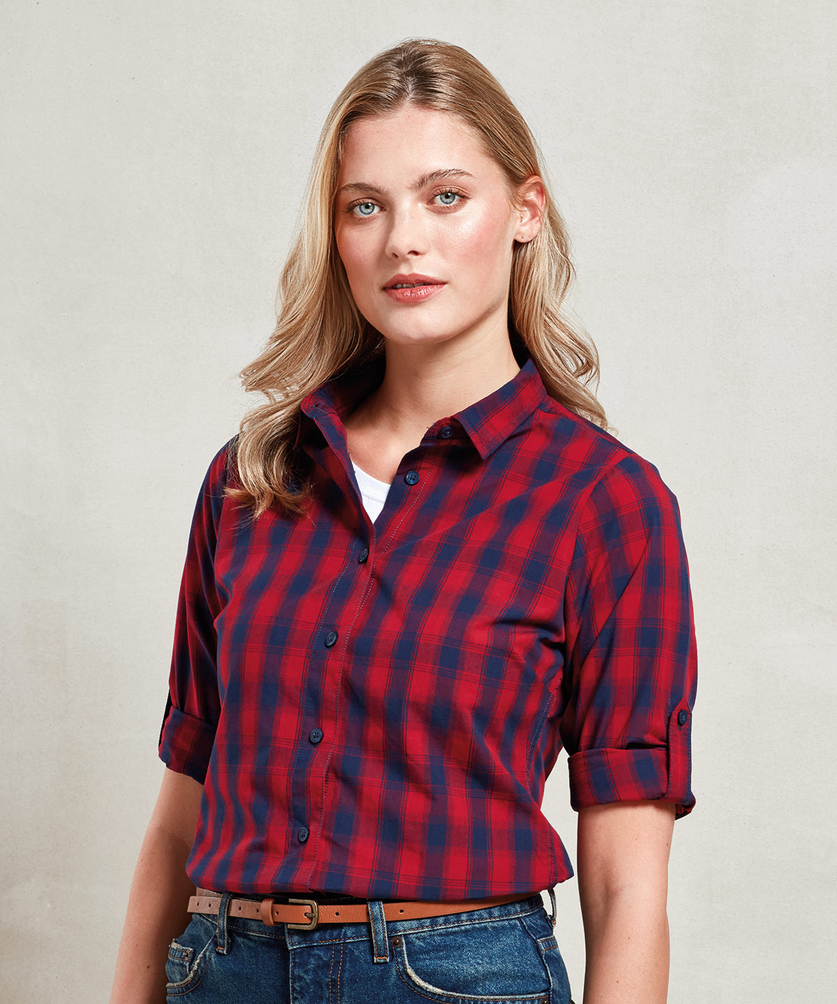 Womens Mulligan check cotton long sleeve shirt | steel/black